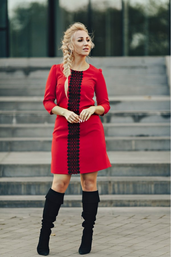 Платье прямого кроя Керри красное AD417