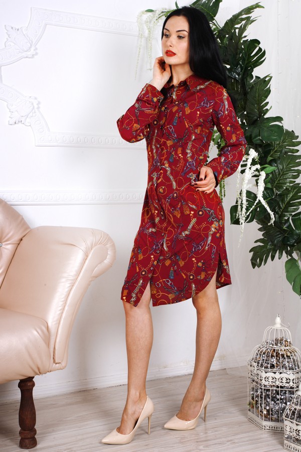 Платье 786-01 цвет бордовый с абстрактным принтом