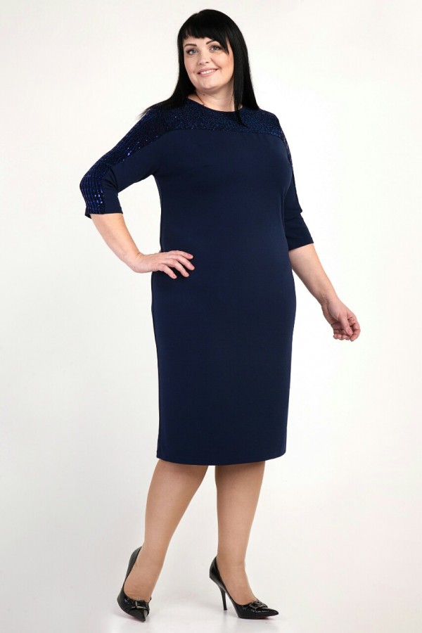 Плаття великих розмірів нарядне  М370-01 темно-синього кольору