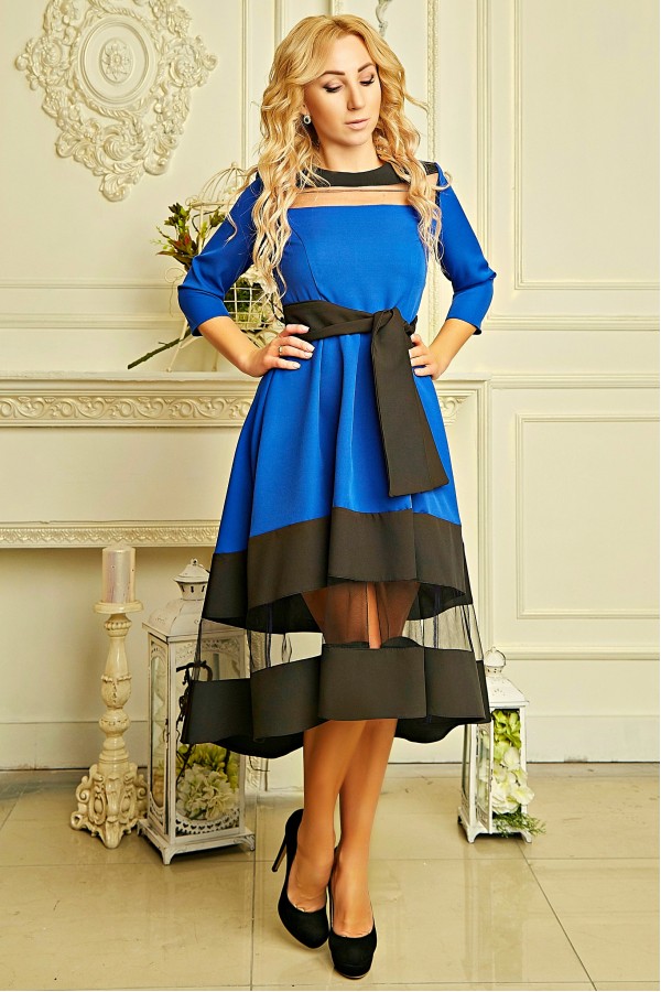 Платье с сеткой Айрис  AD715803 синего цвета 