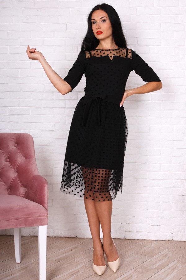 Праздничное черное платье AL75204 для зимних праздников