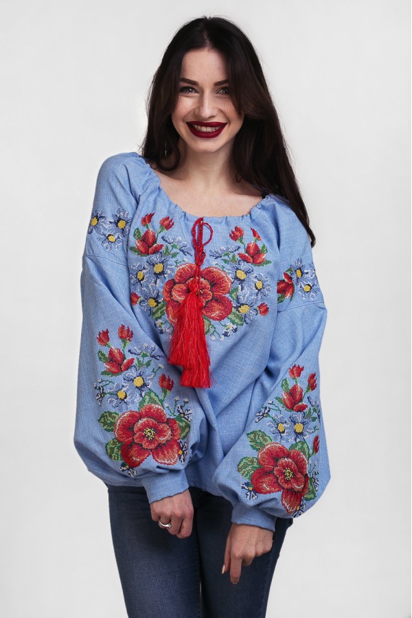 Женская вышиванка с украинскими цветами MR21501 Мальва