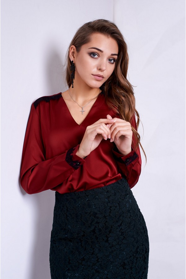 Новогодняя красная блузка ST155601 Мелисса