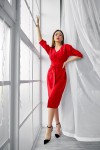 Праздничное платье миди с поясом SL123301 красное