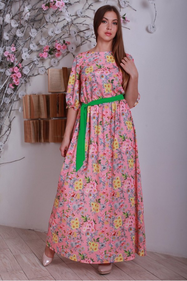 Платье цветы на розовом YM21304
