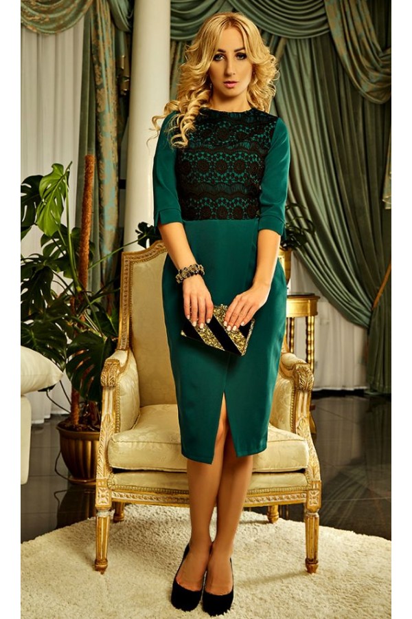 Осеннее платье  Кристи AD18402 зеленое