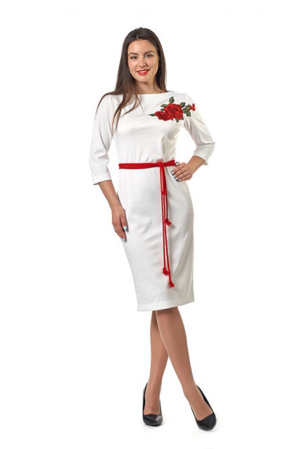 Молодежное платье Эмилия 0252-1 вышиванка белая  
