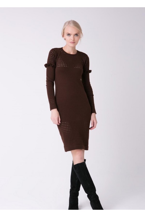 Осеннее вязаное платье PW462130000 шоколад