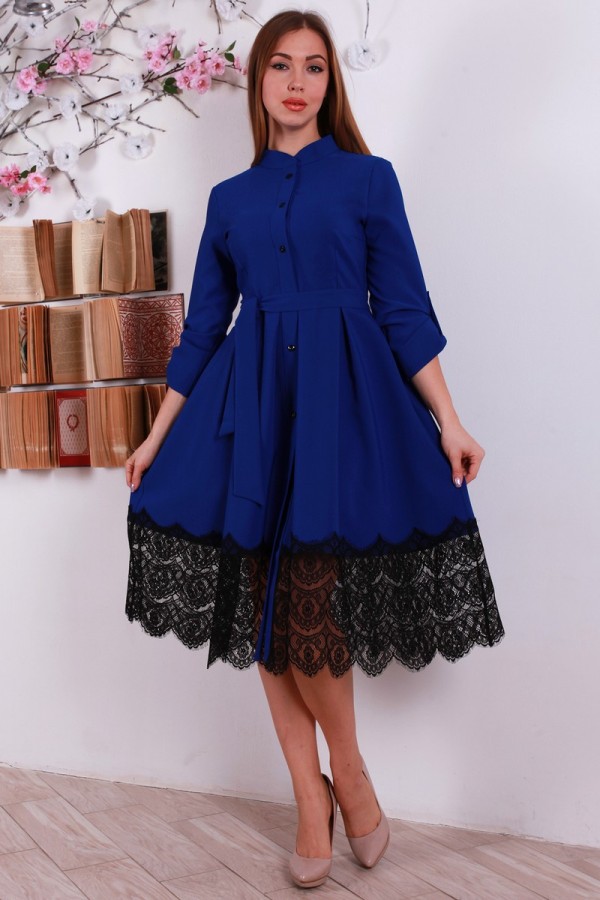 Платье нарядное  с гипюром YM30603 синий