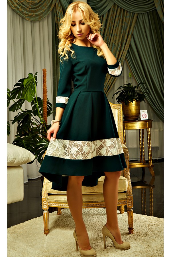 Осеннее зеленое платье Амели AD18607