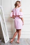Льняное розовое платье AL58603 в горошек