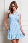 Голубое льняное платье AL58703 в полоску