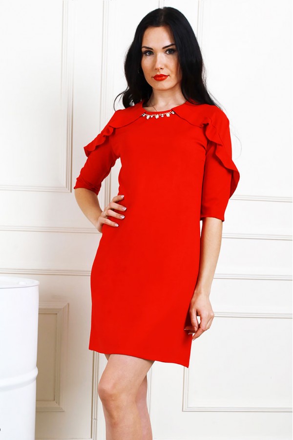 Нарядное красное платье 2018 AL65604 с украшением