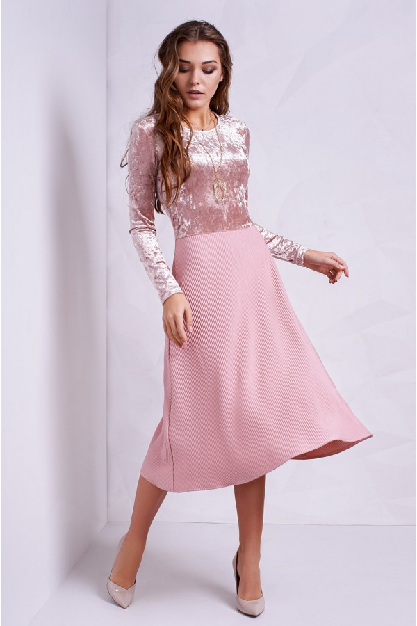 Розовое бархатное платье ST159501 Кариант