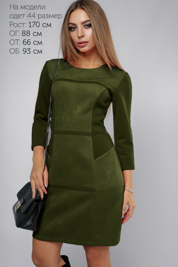 Стильное замшевое платье LP307303 темно-зеленый