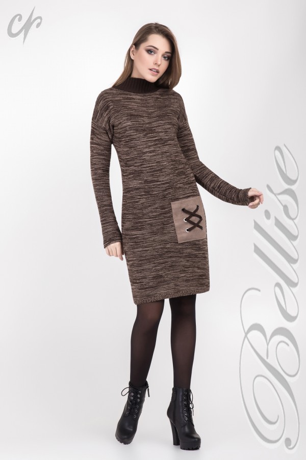 Плаття коричневе в'язане TB148601 Bellise з коміром