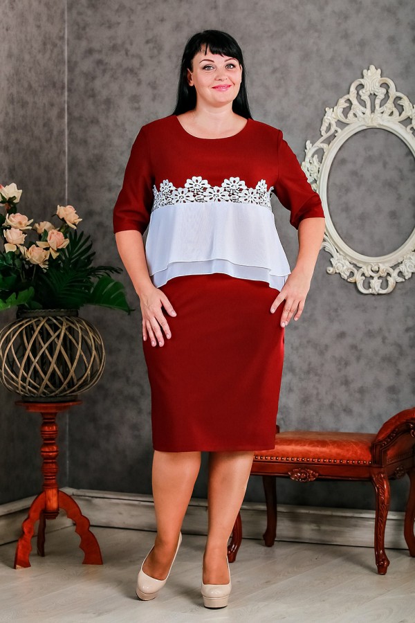 Бордовое нарядное платье большого размера VN30201