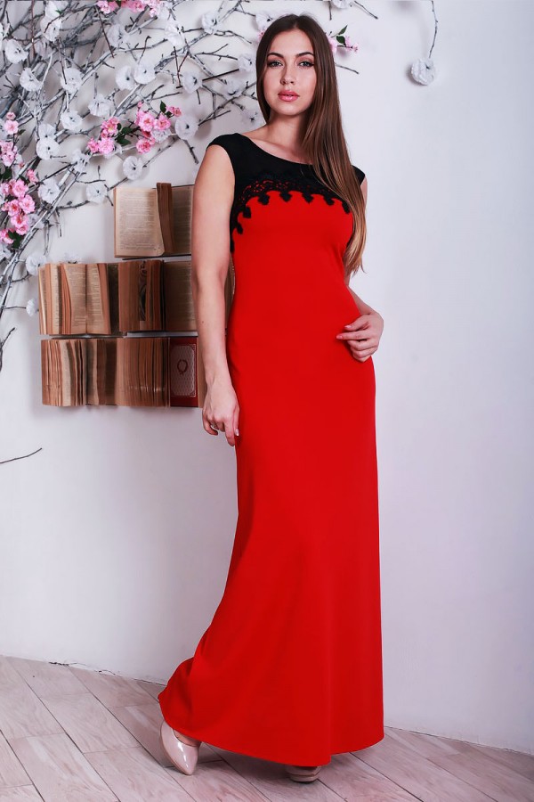 Красное праздничное платье 284 в пол