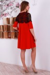 Новогоднее красное платья YM30801 с гипюром