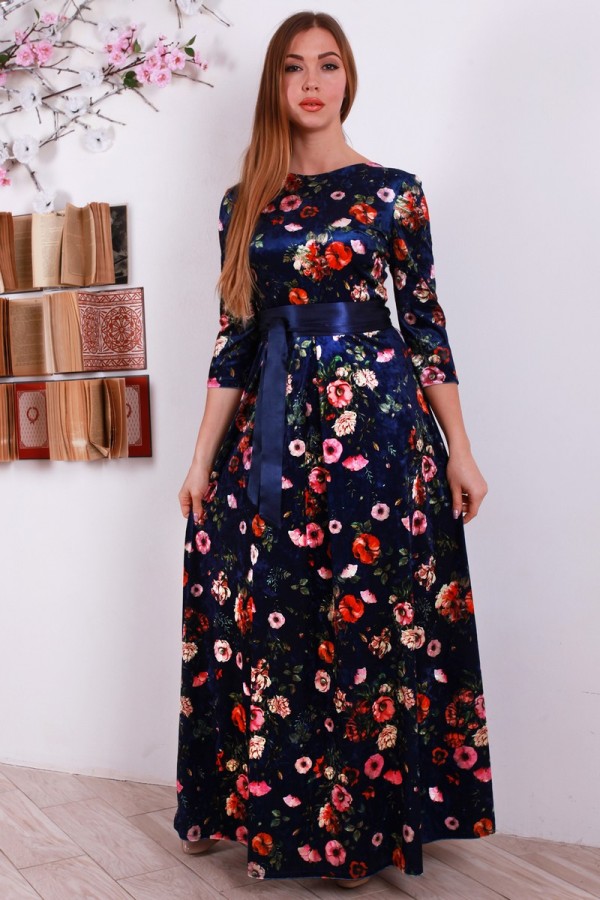 Красивое нарядное платья YM31006 с цветочным принтом