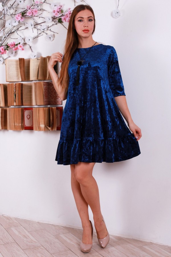 Красивое синее платья YM31102 велюр