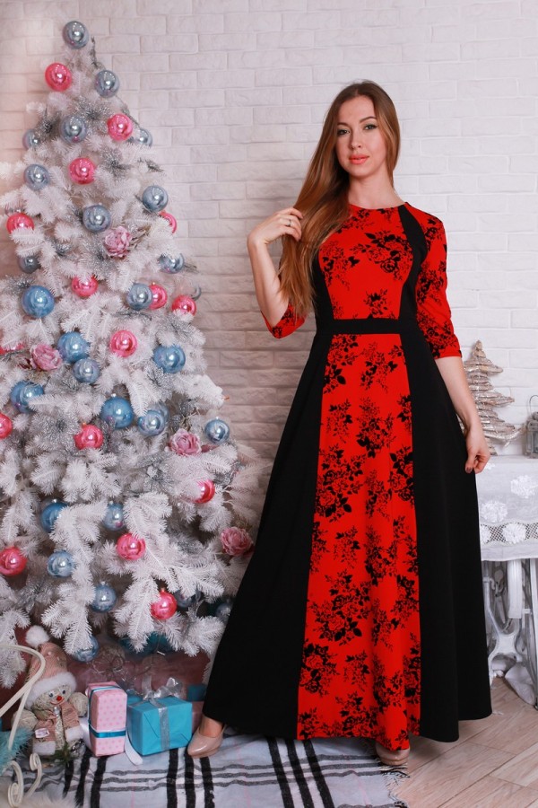Модное длинное красное плаття YM31401