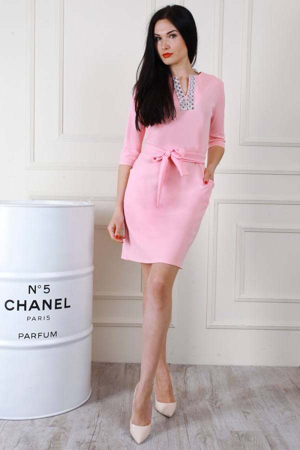 Розовое праздничное платье AL67203 (пудра)