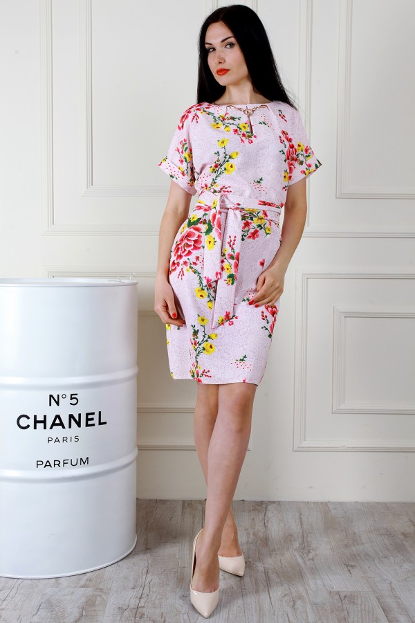 Весеннее розовое платье AL67503 с цветами