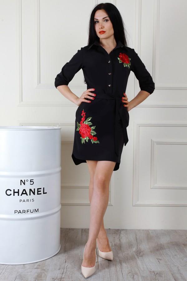 Модне чорне плаття AL67701 з квітковим принтом