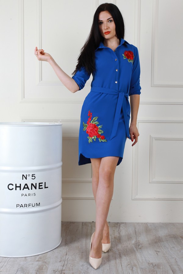 Модное синее платье AL67704 с цветочным принтом