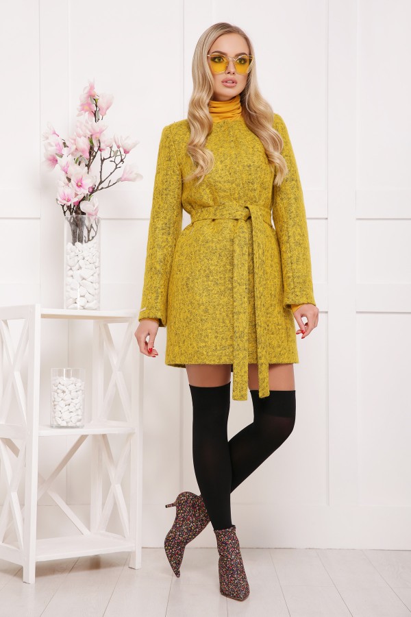 Модное желтое пальто П-337ш, цвет 1505