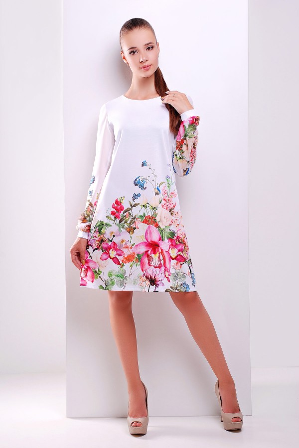 Белое платье Тана-1Ф д/р GL615001 с цветами