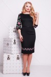 Черное платье большого размера Адора-Б д/р GL615101 с цветами