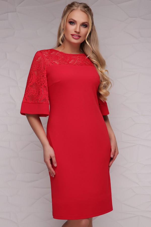 Красное платье большого размера Мирина-Б к/р GL622201 с гипюром