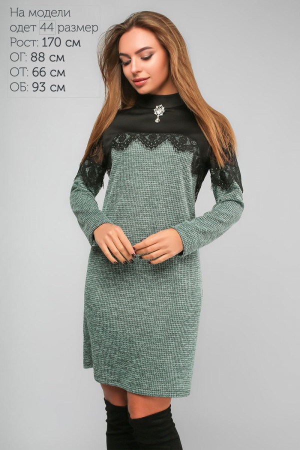 Стильное зеленое платье 2018 LP313502 с гипюром