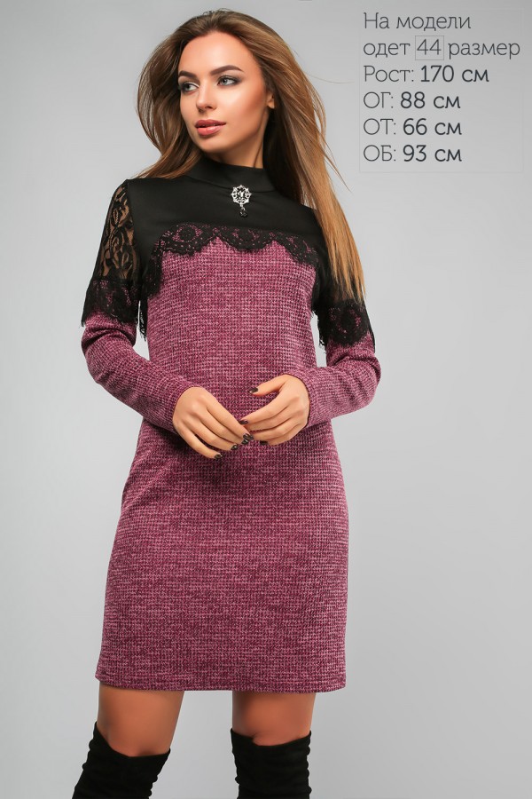 Стильное бордовое платье 2018 LP313503 с гипюром