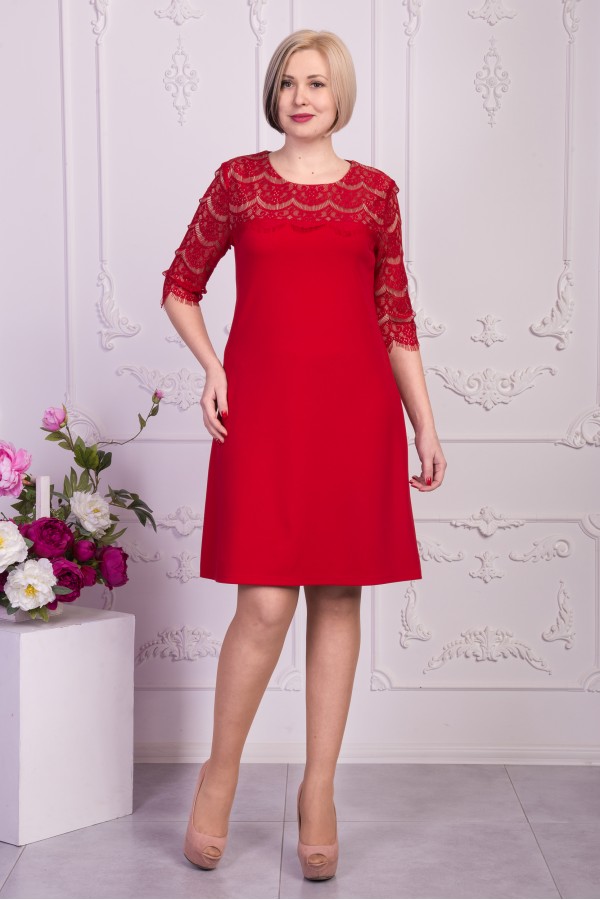 Праздничное красное платье VN33102 большого размера