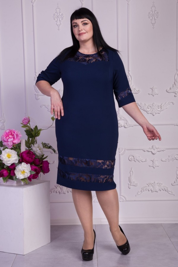 Праздничное синее платье большого размера VN32301 с молнией