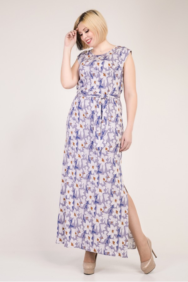 Літнє фіолетове плаття великого розміру VN33204 з квітами