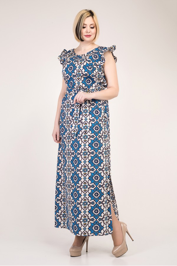 Купить красивое платье большого размера VN33701 с голубыми цветами ...