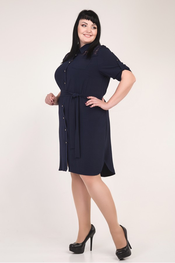 Удобное синее платье большого размера VN33801 с пуговицами