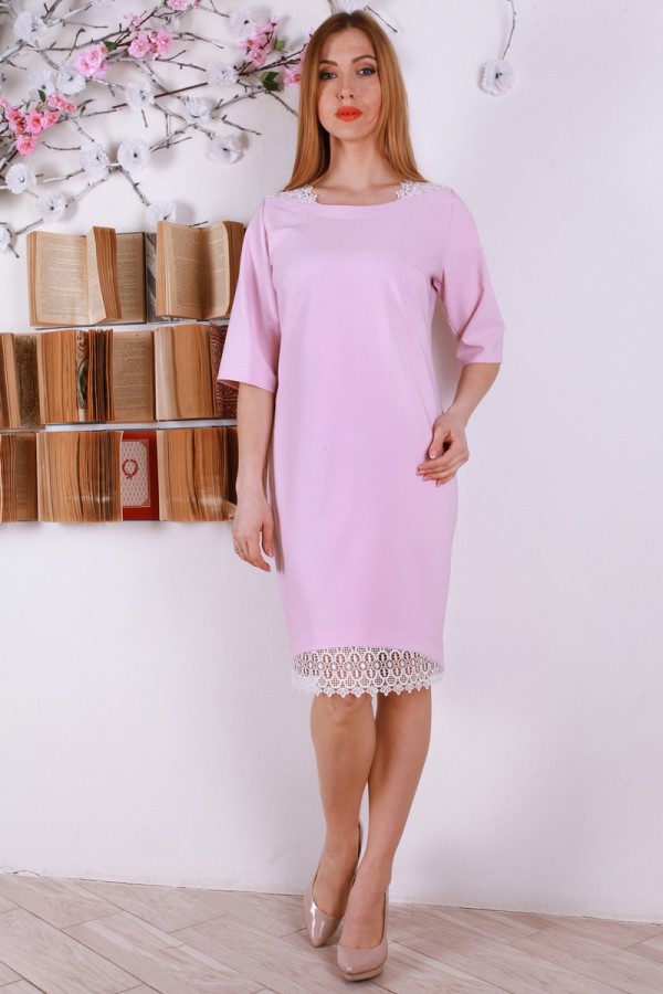 Нарядное розовое платье YM29705 с кружевом