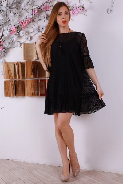 Стильне чорне плаття з сіткою YM31805