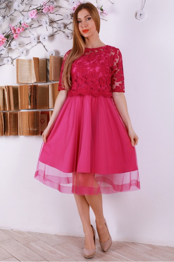 Святкове рожеве плаття з євросіткою YM32008