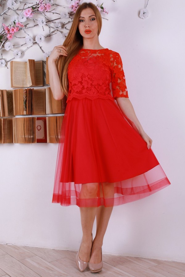 Святкове червоне плаття з євросіткою YM32009