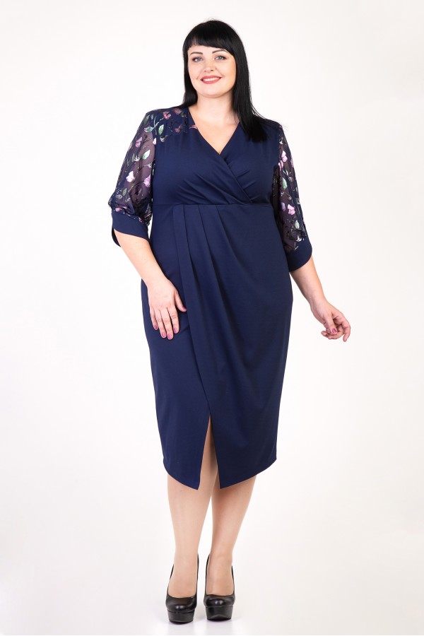 Праздничное темно-синее платье Эдит VN36101 большиго размера