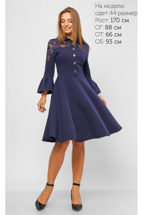Женственное синее платье на кнопках LP673103