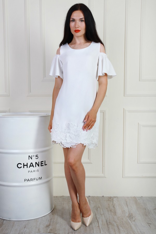 Літнє нарядне біле плаття AL69903 з мереживом