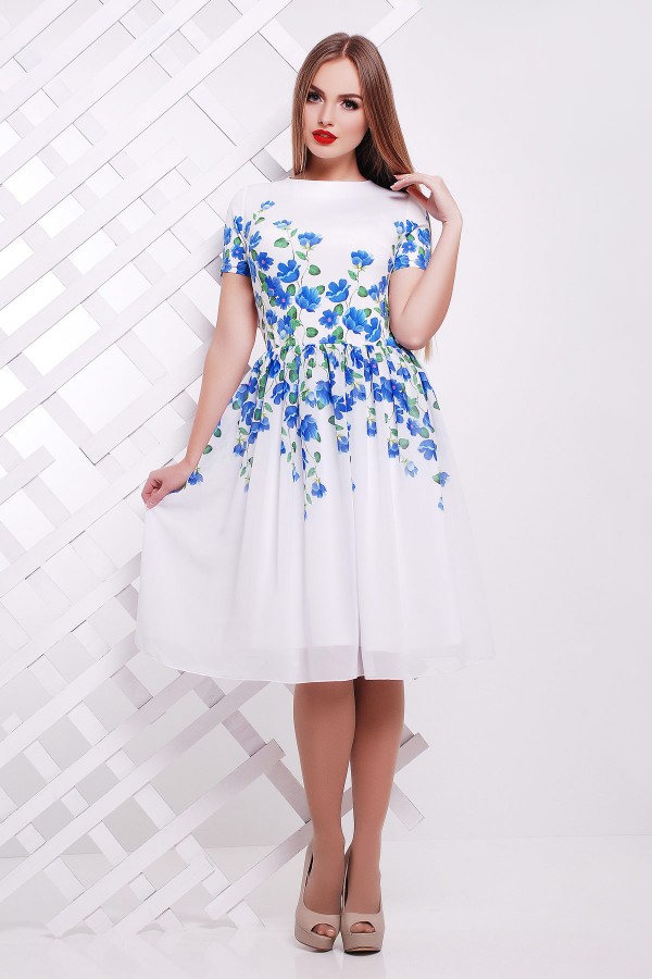 Легке біле плаття з синіми квітами Міяна GL679101
