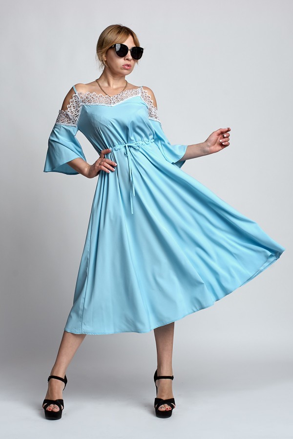 Нарядное летнее платье Анабель А3 EM032803 голубого цвета